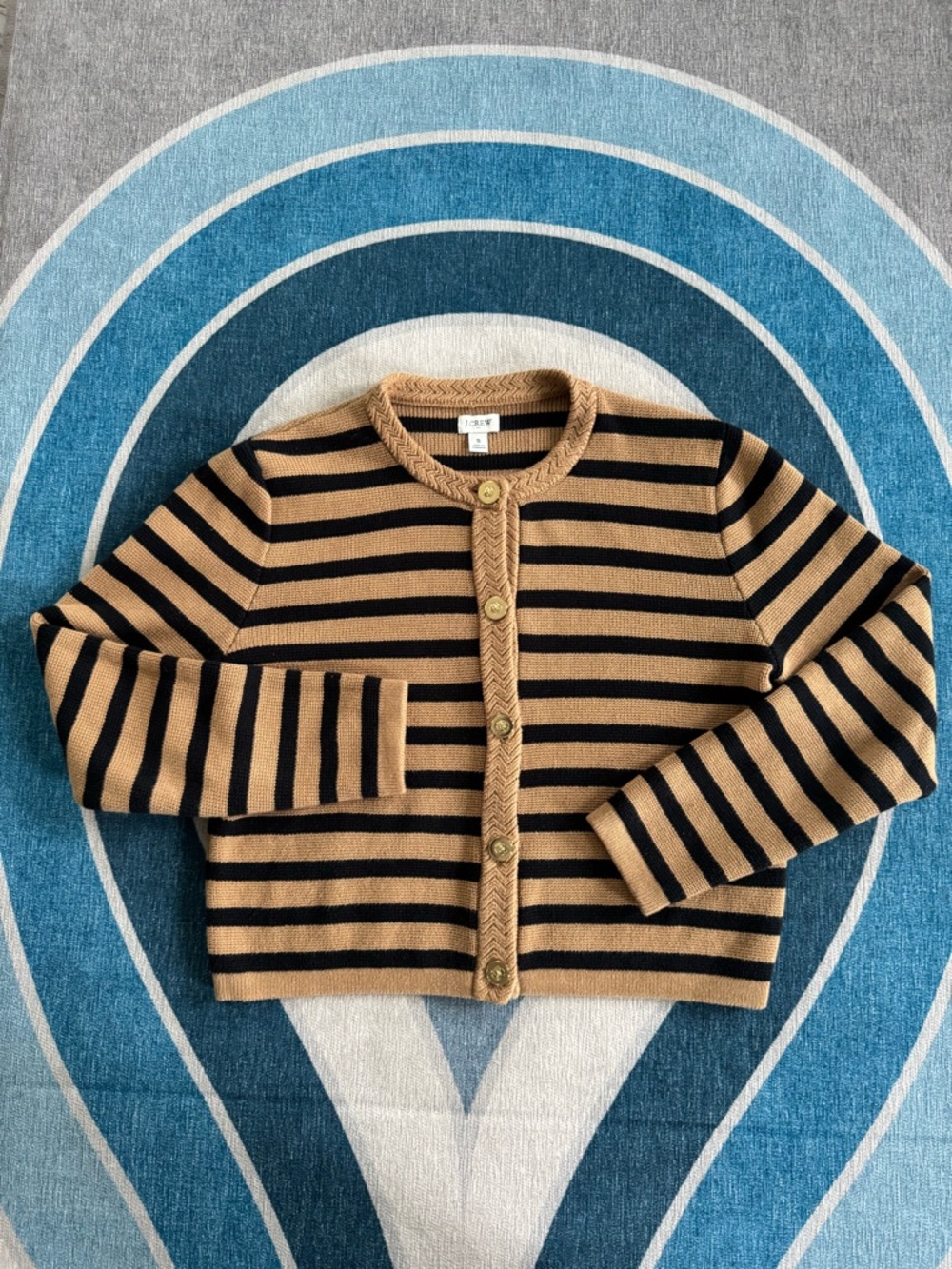 J Crew Factory Camel/Black stripe with Gold buttons Lady Jacket Cardigan